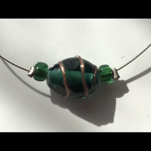 Emerald Green Three Glass Bean Necklace - Picture 1 of 5